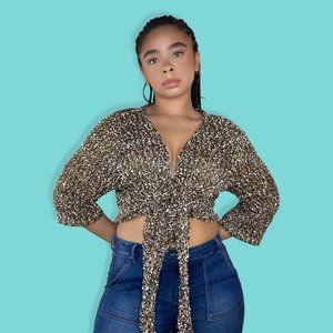 Brown Knit Crocheted Cardigan